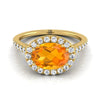 18K สีเหลืองทองรูปไข่ Citrine แนวนอนแฟนซี East West Diamond Halo แหวนหมั้น -1/2ctw