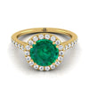 14K สีเหลืองทอง Round Brilliant Emerald แนวนอนแฟนซี East West Diamond Halo แหวนหมั้น -1/2ctw