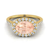 18K สีเหลืองทองรูปไข่ Morganite แนวนอนแฟนซี East West Diamond Halo แหวนหมั้น -1/2ctw