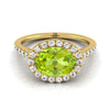 18K สีเหลืองทองรูปไข่ Peridot แนวนอนแฟนซี East West Diamond Halo แหวนหมั้น -1/2ctw