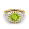 18K สีเหลืองทอง Round Brilliant Peridot แนวนอนแฟนซี East West Diamond Halo แหวนหมั้น -1/2ctw