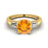 18K สีเหลืองทอง Round Brilliant Citrine สามหินเรียวแหวนหมั้น Baguette -1/5ctw