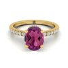 14K Yellow Gold Oval Garnet Secret Diamond Halo French Pave Solitaire แหวนหมั้น -1/3ctw