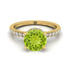 14K สีเหลืองทอง Round Brilliant Peridot Secret Diamond Halo French Pave Solitaire แหวนหมั้น -1/3ctw