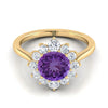 18K Yellow Gold Round Brilliant Amethyst Floral Diamond Halo Engagement Ring -1/2ctw