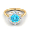 14K สีเหลืองทอง Round Brilliant Swiss Blue Topaz ดอกไม้เพชร Halo แหวนหมั้น -1/2ctw