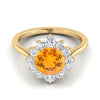 14K สีเหลืองทอง Round Brilliant Citrine ดอกไม้เพชรแหวนหมั้น Halo -1/2ctw