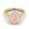 14K Yellow Gold Round Brilliant Morganite Floral Diamond Halo Engagement Ring -1/2ctw