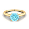 14K Yellow Gold Round Brilliant Cathedral Solitaire แหวนหมั้นหินลับสุดเซอร์ไพรส์