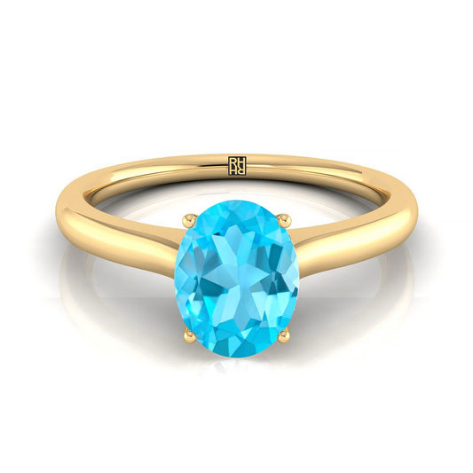 14K Yellow Gold Oval Cathedral Solitaire แหวนหมั้นหินลับสุดเซอร์ไพรส์