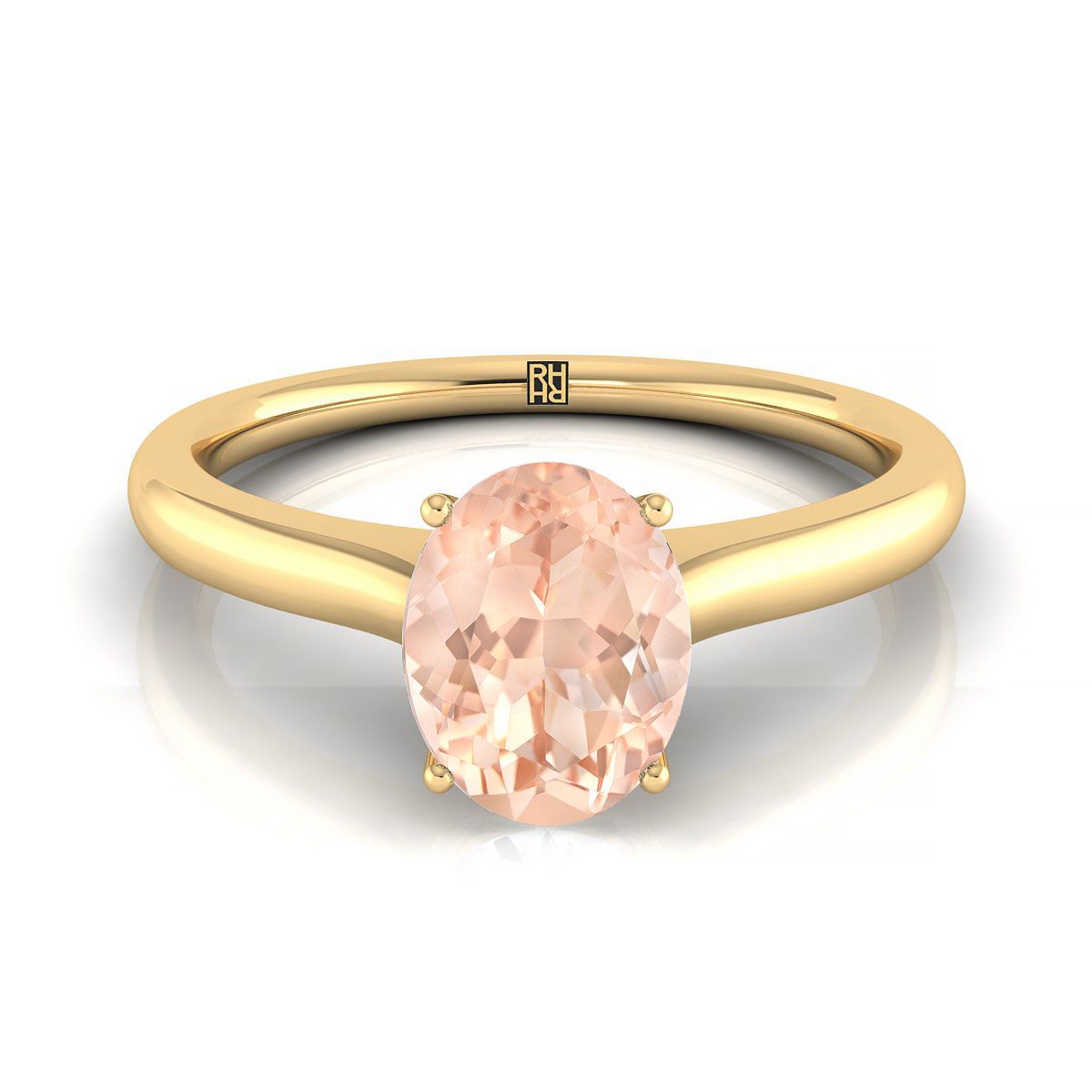 14K Yellow Gold Oval Cathedral Solitaire แหวนหมั้นหินลับสุดเซอร์ไพรส์