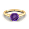 18K Yellow Gold Round Brilliant Rounded Comfort Fit Secret Stone แหวนหมั้นโซลิแทร์