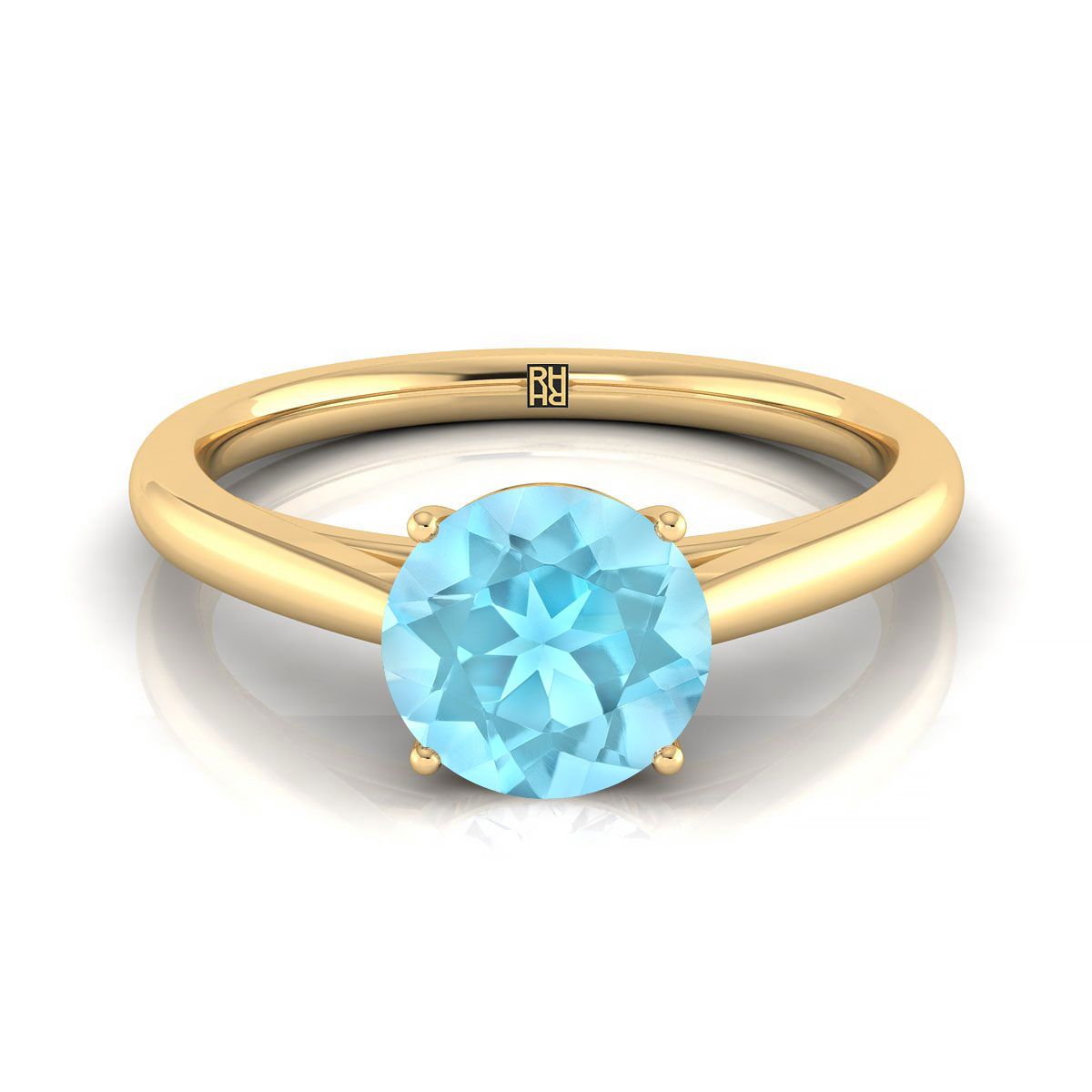 14K Yellow Gold Round Brilliant Rounded Comfort Fit Secret Stone Solitaire Engagement Ring