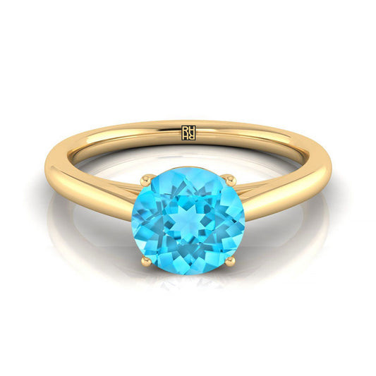 14K Yellow Gold Round Brilliant Rounded Comfort Fit Secret Stone Solitaire Engagement Ring