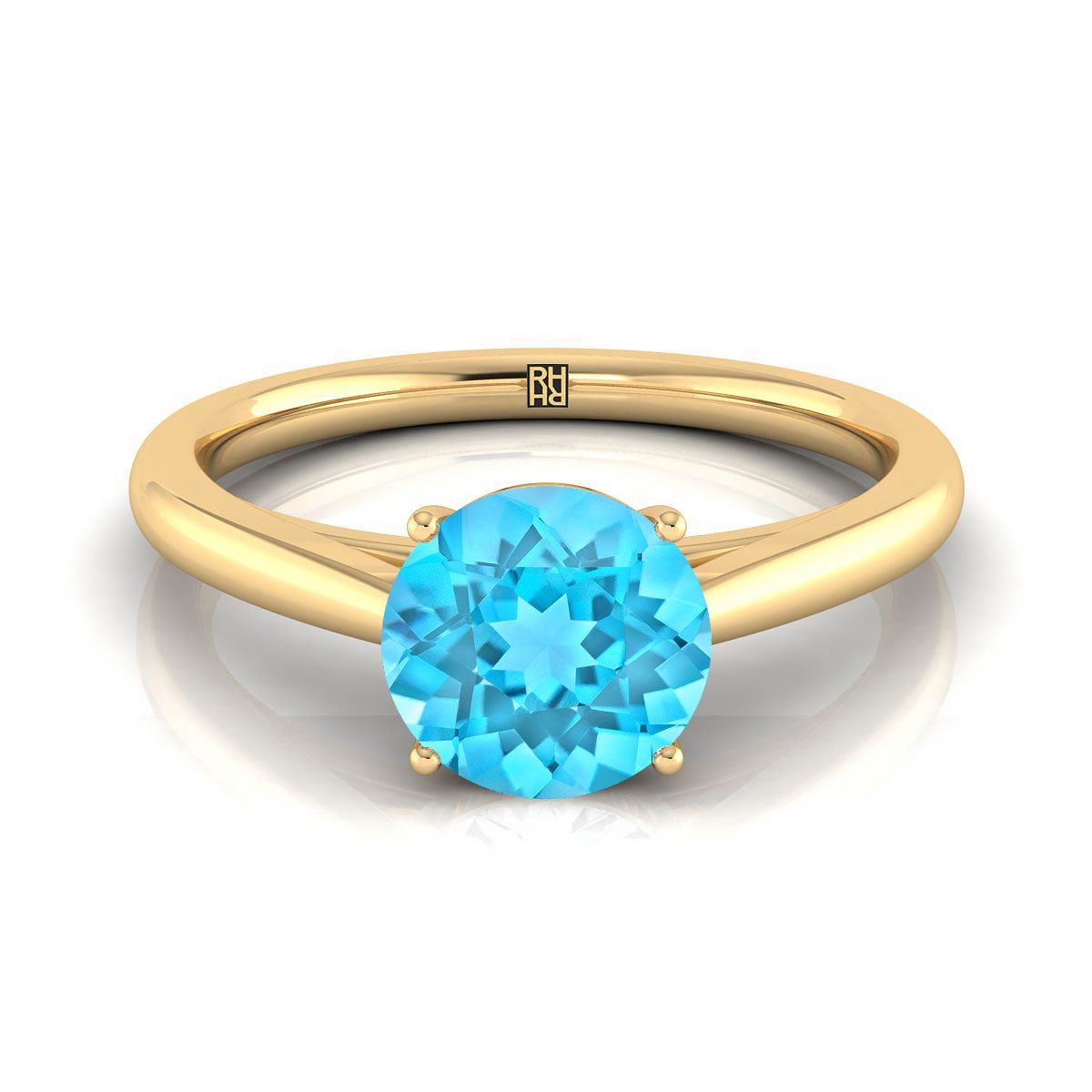 18K Yellow Gold Round Brilliant Rounded Comfort Fit Secret Stone Solitaire Engagement Ring