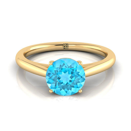 18K Yellow Gold Round Brilliant Rounded Comfort Fit Secret Stone แหวนหมั้นโซลิแทร์