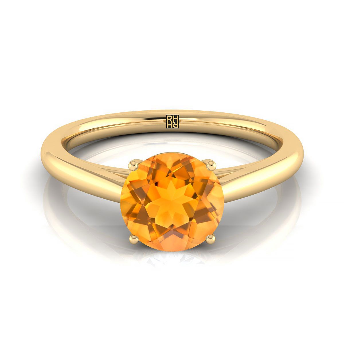 14K Yellow Gold Round Brilliant Rounded Comfort Fit Secret Stone แหวนหมั้นโซลิแทร์
