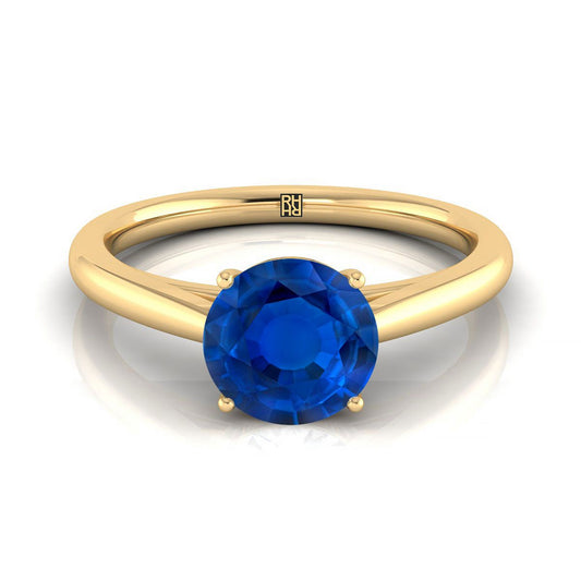 18K Yellow Gold Round Brilliant Rounded Comfort Fit Secret Stone แหวนหมั้นโซลิแทร์