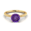 18K สีเหลืองทองทรงกลม Amethyst Twisted Rope Solitaire พร้อมแหวนหมั้นเพชรเซอร์ไพรซ์