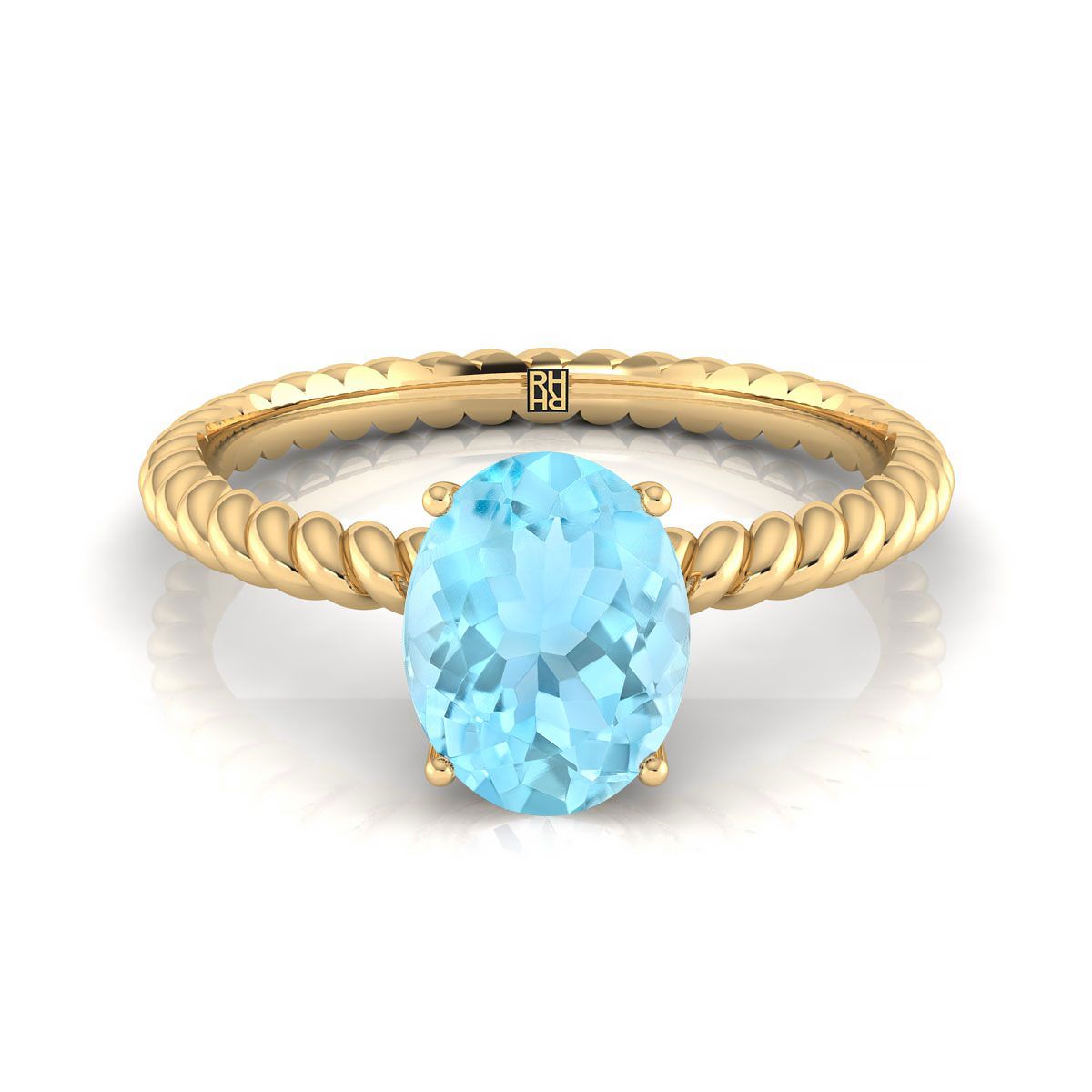 18K Yellow Gold Oval Aquamarine Twisted Rope Solitaire พร้อมแหวนหมั้นเพชรเซอร์ไพรซ์