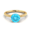 18K สีเหลืองทอง Round Brilliant Swiss Blue Topaz Twisted Rope Solitaire พร้อมแหวนหมั้นเพชรเซอร์ไพรซ์