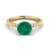 18K Yellow Gold Round Brilliant Emerald Twisted Rope Solitaire พร้อมแหวนหมั้นเพชรเซอร์ไพรซ์