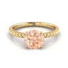 18K Yellow Gold Round Brilliant Morganite Twisted Rope Solitaire พร้อมแหวนหมั้นเพชรเซอร์ไพรซ์