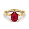 18K Yellow Gold Oval Ruby Twisted Rope Solitaire พร้อมแหวนหมั้นเพชรเซอร์ไพรซ์